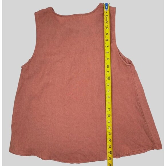 E&M Terra Cotta Embroidered Tie-Front Tank Top Bohemian Boho Crinkle Texture L - Picture 8 of 10